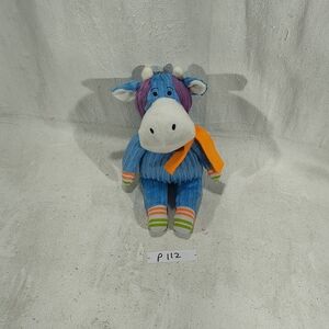 Colorful Plush Cow Toy with Orange Scarf